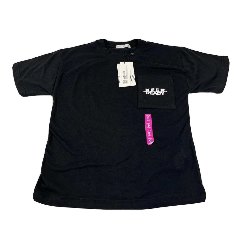 Zara Kids Keep Ready T Shirt Black Short Sleeve Size 9 Years